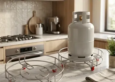 Steel gas cylinder trolleys in a kitchen